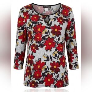 Vin Rouge Helium Red Floral Scoop-Neck Long Sleeve Top